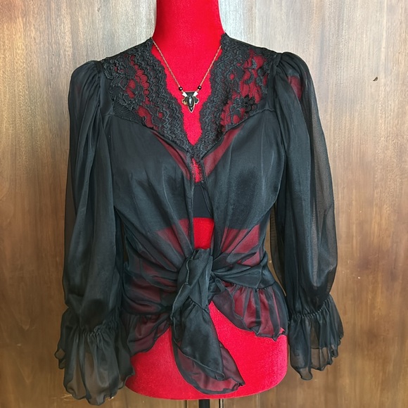 Vintage Sheer Nylon Lace Bed Jacket S/M - Picture 9 of 9